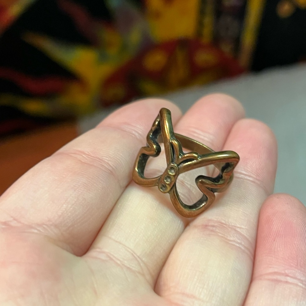 VTG Cottagecore Butterfly Copper Tone Metal Costume Jewelry Size 6 1/2 Ring - Picture 4 of 7